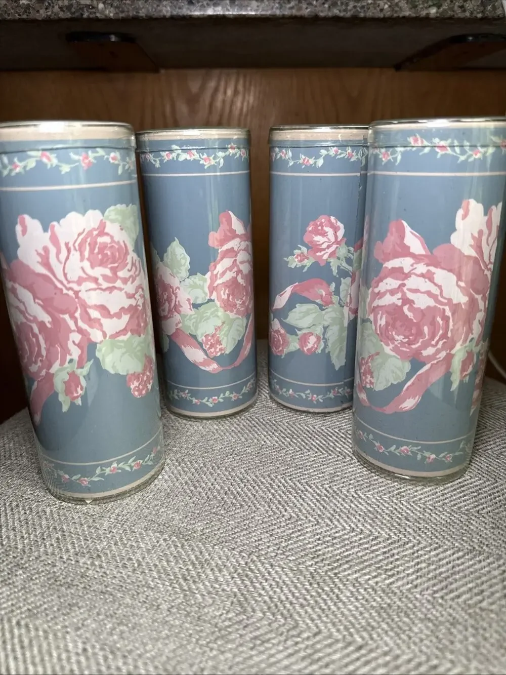 Monica’s Roses Wallpaper Border Lot 4 Rolls 15 Ft Each Floral Blue Vintage NOS